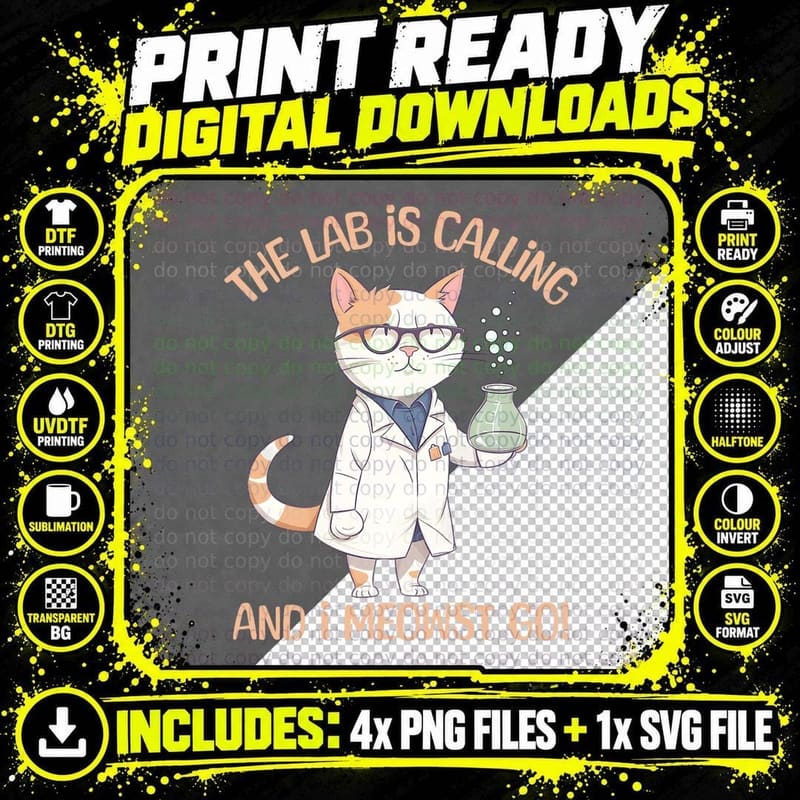 Science Cat Lab T-Shirt, Funny Science Humor Png SVG Digital Bundle