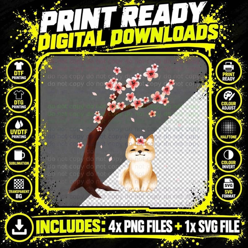 Shiba Inu Dog Japanese Cherry Blossom T-Shirt Png SVG Digital Bundle