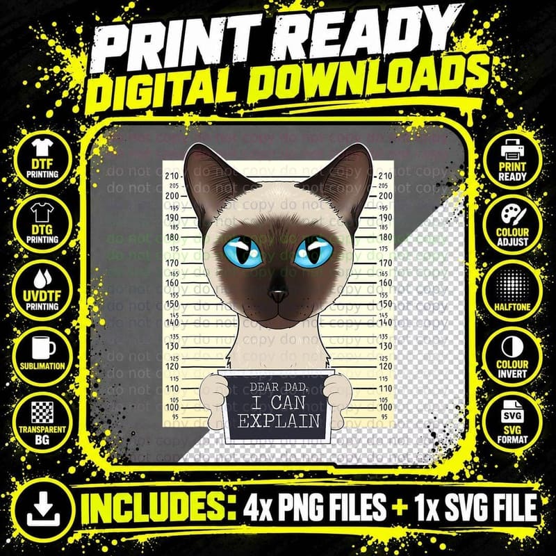 Siamese Cat Dad Joke T-Shirt, Funny Cat Pun Png SVG Digital Bundle