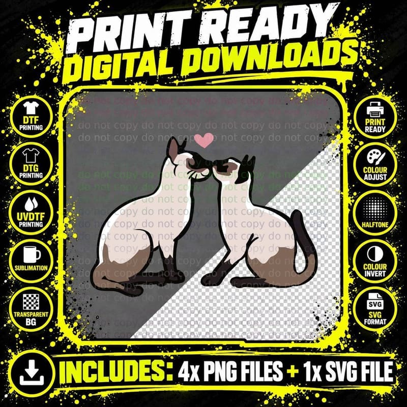 Siamese Cat Kisses T-Shirt Png SVG Digital Bundle