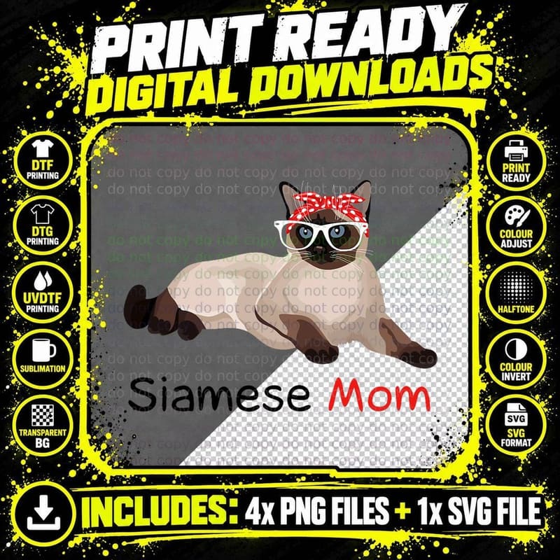 Siamese Cat Mom T-Shirt, Pet Lover Apparel Png SVG Digital Bundle