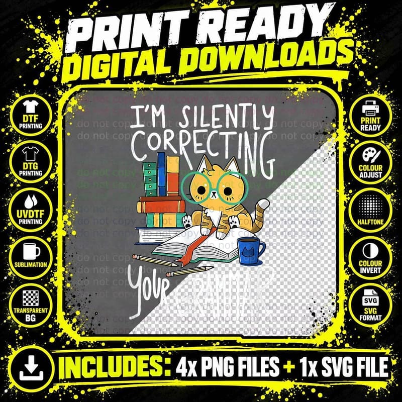 Silently Correcting Your Grammar Cat T-Shirt Png SVG Digital Bundle