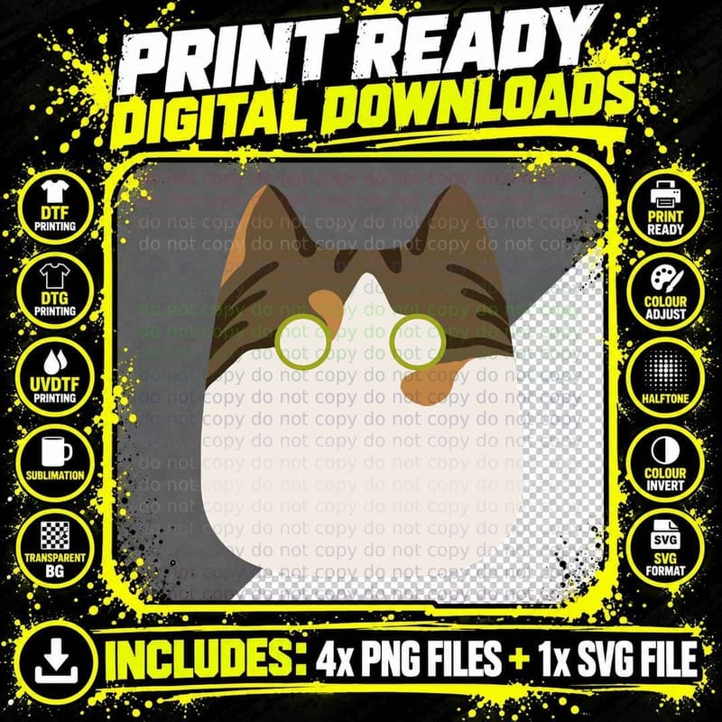 Simple Calico Cat T-Shirt Png SVG Digital Bundle