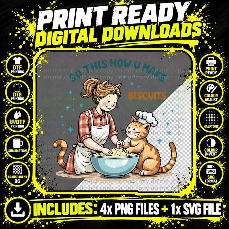 So This Is How You Make Biscuits, Retro Cat Biscuit Png SVG Digital Bundle