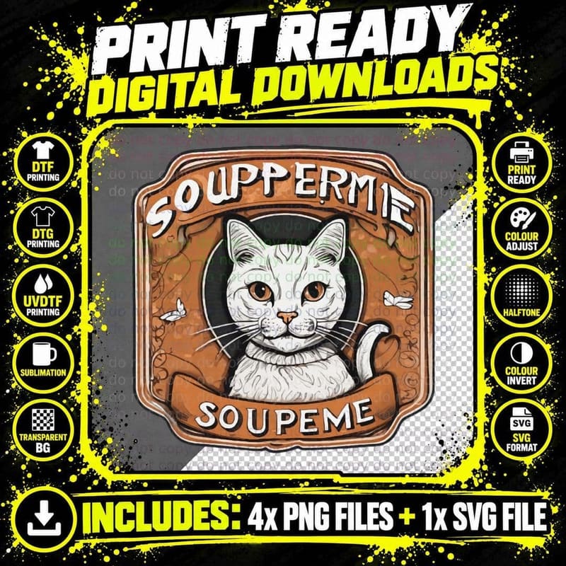 Soupreme Cat Illustration Classic 1 T-Shirt Png SVG Digital Bundle