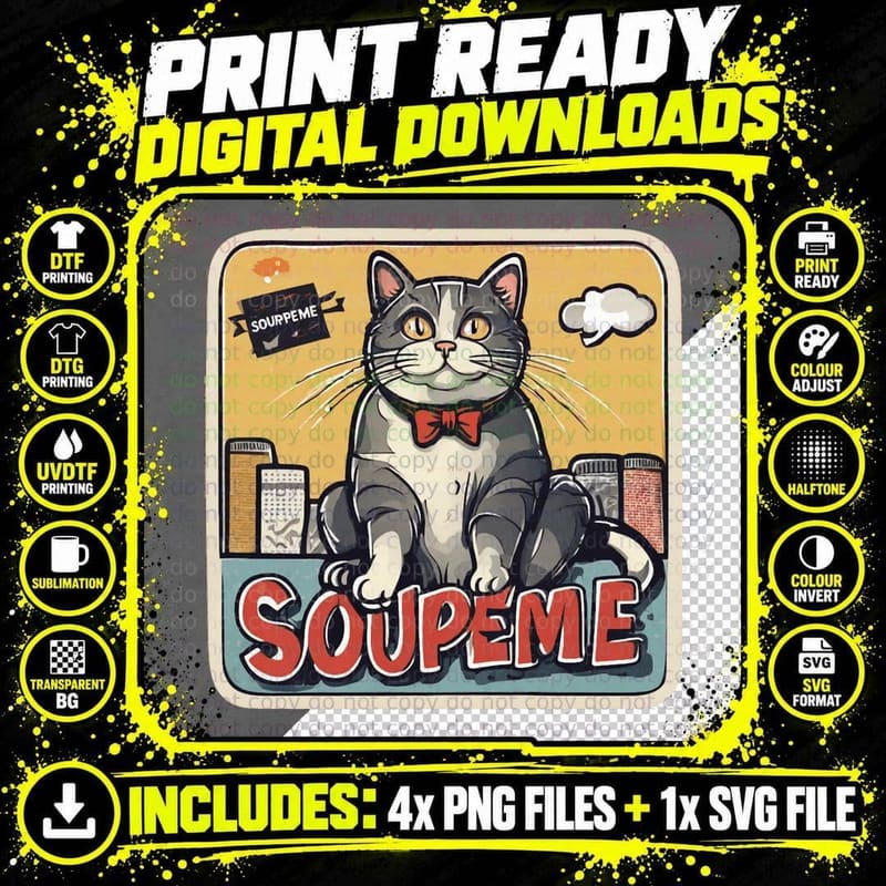 Soupreme Cat Illustration Classic T-Shirt Png SVG Digital Bundle