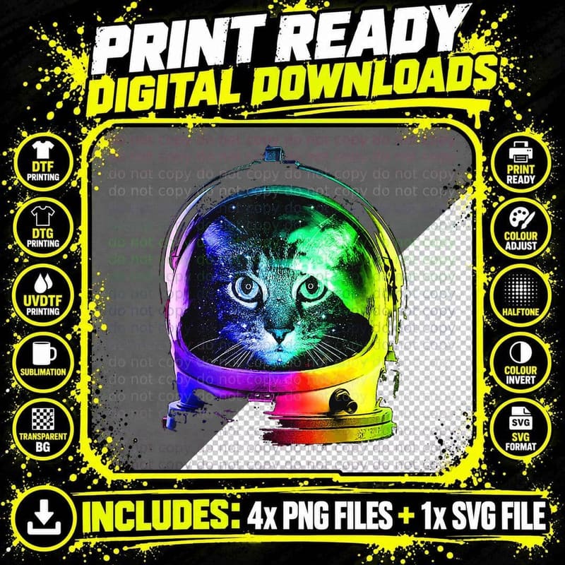 Space Cat Astronaut T-Shirt, Galaxy Print, Space Cat Tee Png SVG Digital Bundle