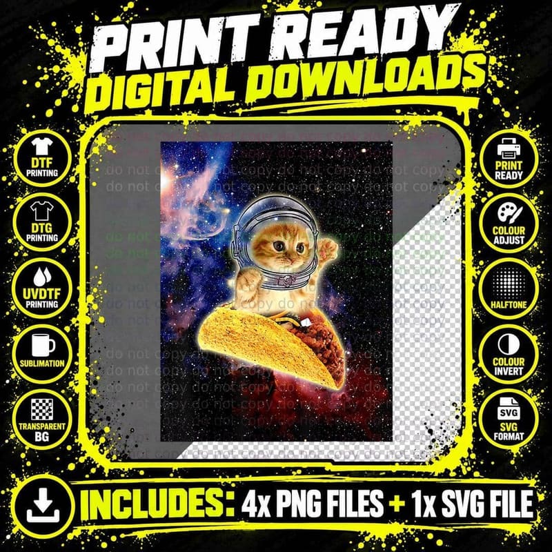 Space Taco Funny Cat T-Shirt Png SVG Digital Bundle