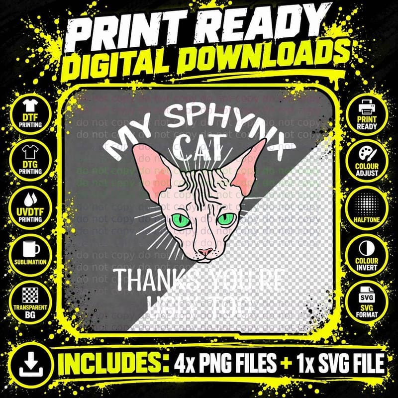Sphynx Cat T-Shirt, Funny Sarcasm, Pet Lover Apparel Png SVG Digital Bundle