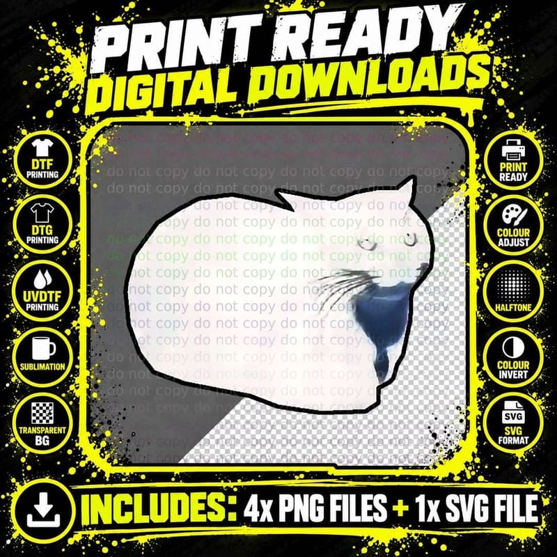Spinning Cat Meme T-Shirt, Black and White Png SVG Digital Bundle