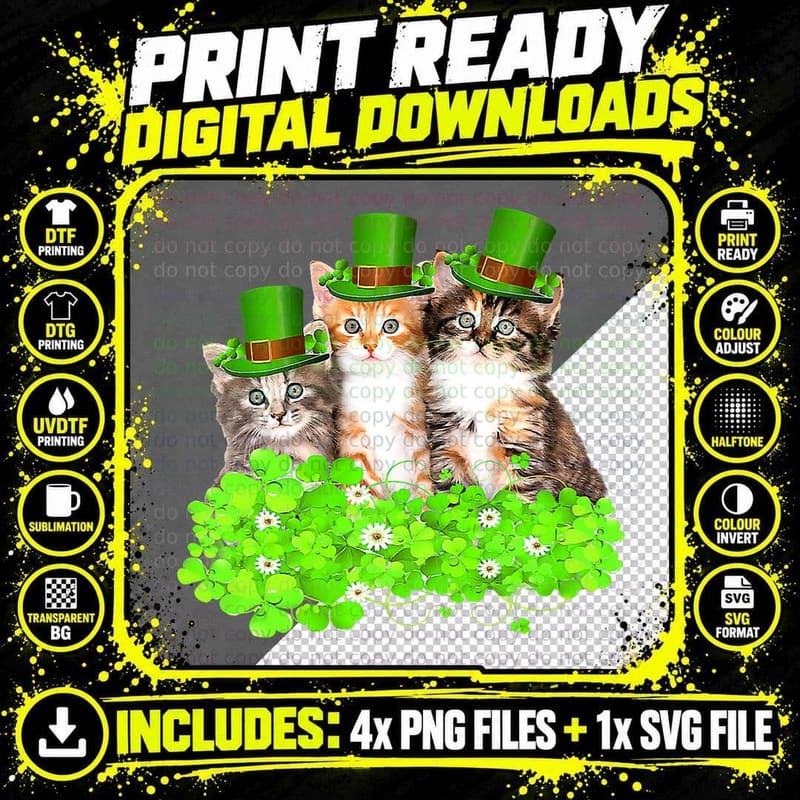St Patrick's Day Cat T-Shirt, Irish Kitty Design Png SVG Digital Bundle