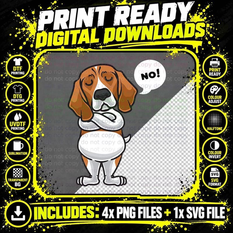 Stubborn Beagle Dog Owner Funny T-Shirt, White Png SVG Digital Bundle