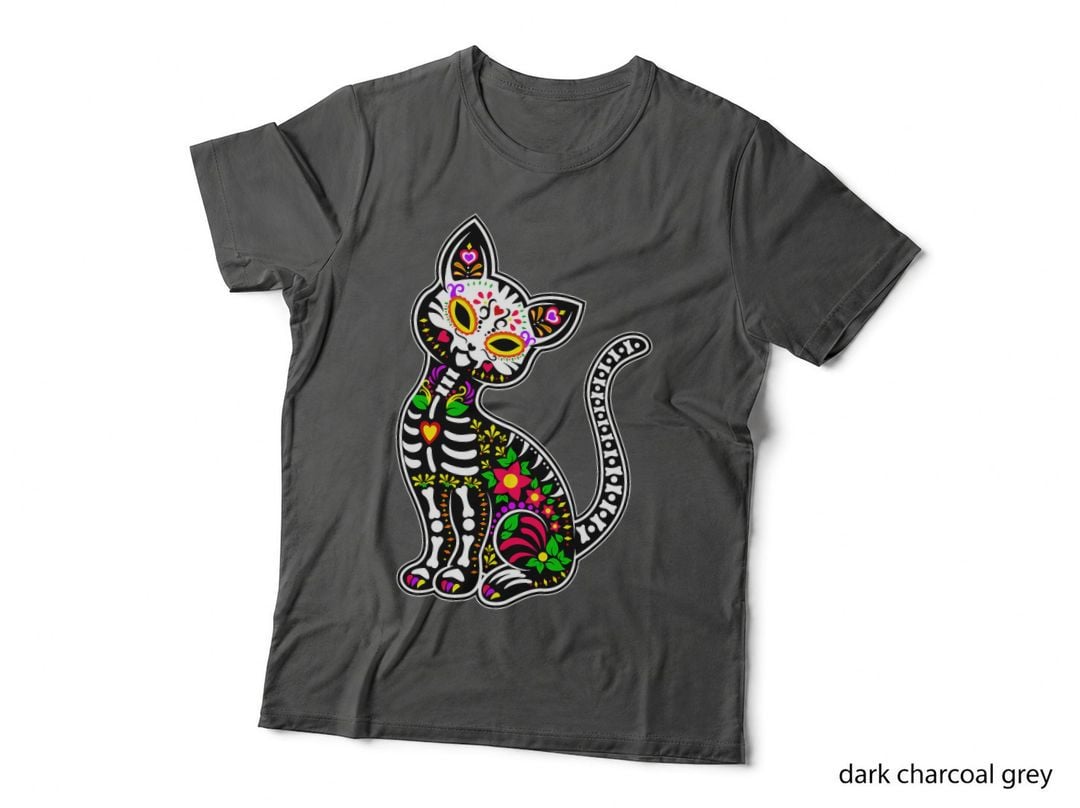 Sugar Skull Cat T-Shirt, Dia De Los Muertos Art, Mexican Folklore Print