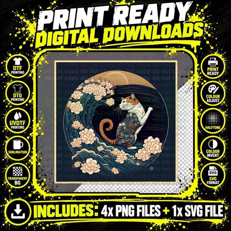 Surrealism Japanese Painting Minuet Cat T-Shirt Png SVG Digital Bundle