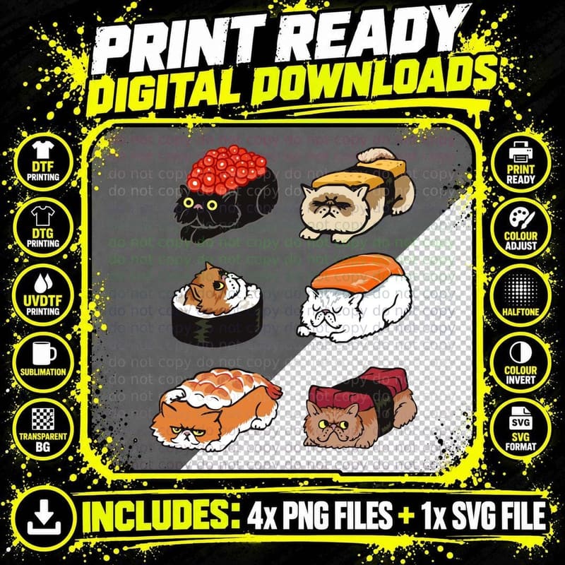 Sushi Persian Cat T-Shirt Png SVG Digital Bundle