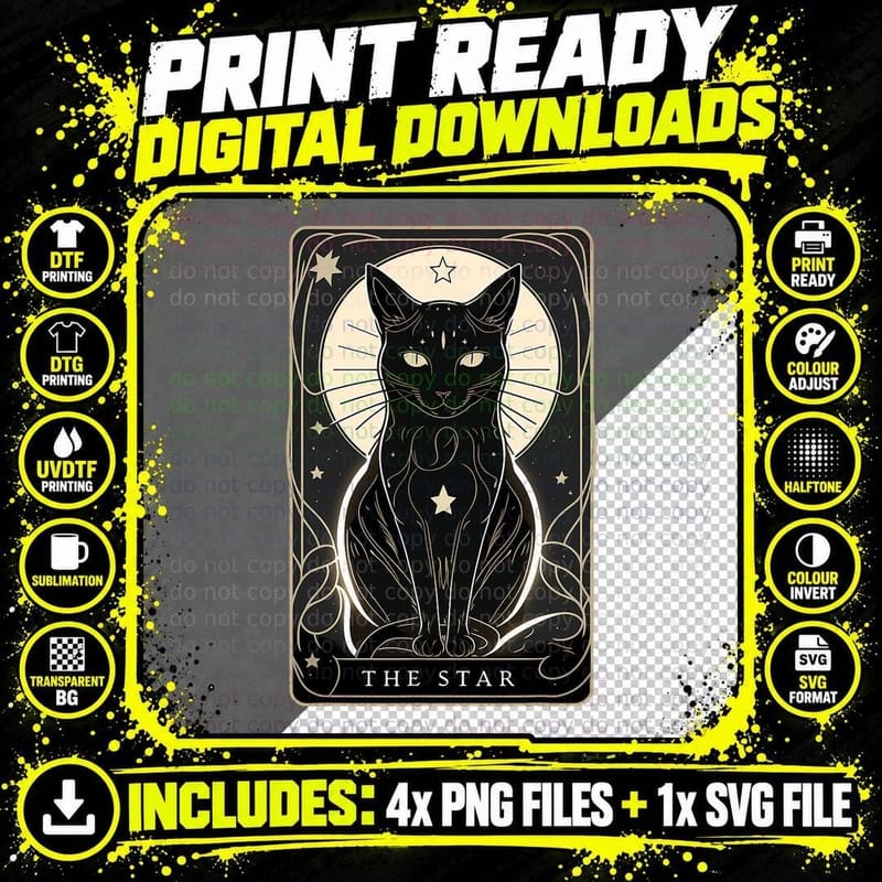 Tarot Cat T-Shirt, Gothic Tarot Art Png SVG Digital Bundle