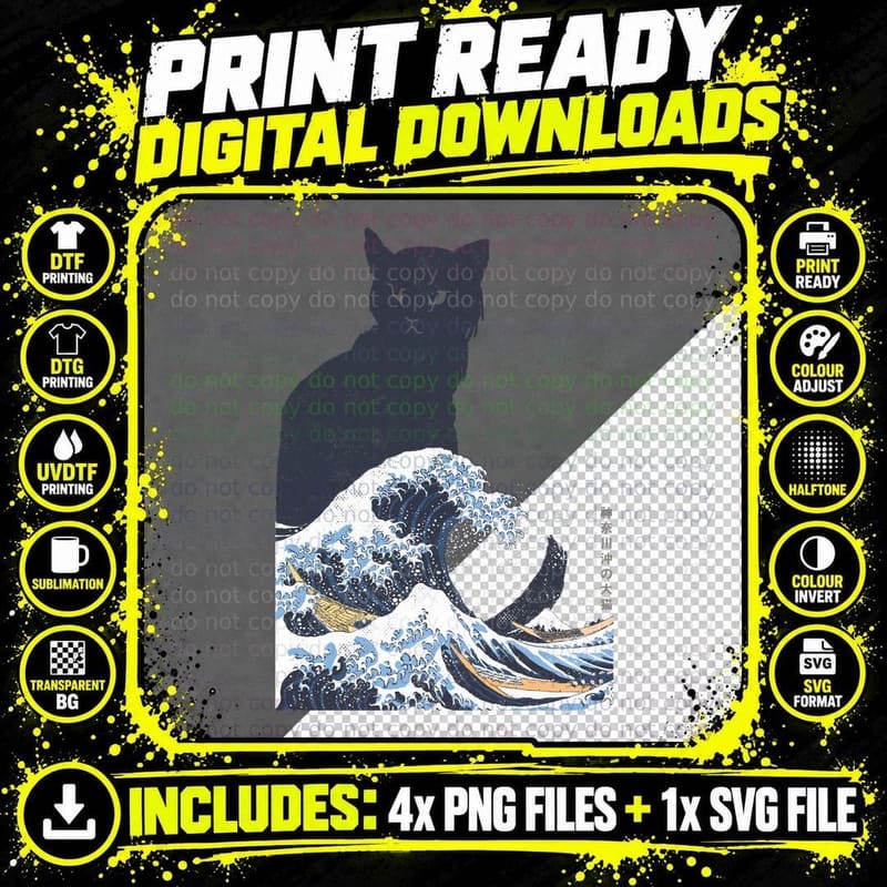 The Great Cat off Kanagawa T-Shirt Png SVG Digital Bundle