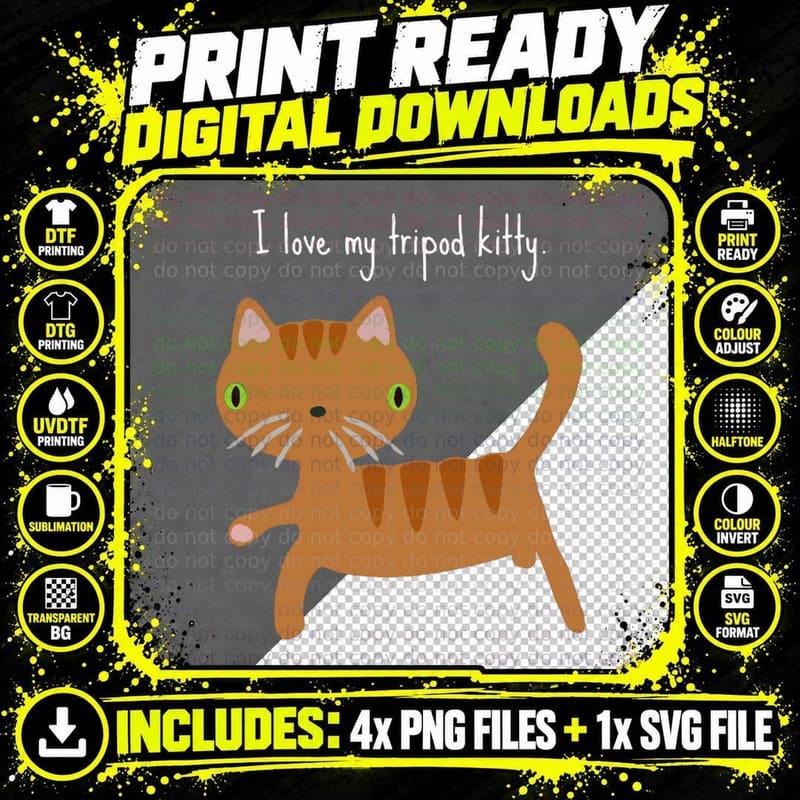 Three Legged Cat Pride T-Shirt, Pet Lover Apparel Png SVG Digital Bundle