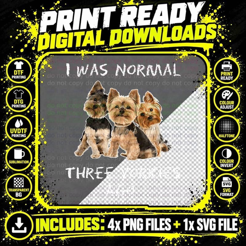 Three Yorkshire Terriers T-Shirt, Yorkshire Terrier Dog Png SVG Digital Bundle