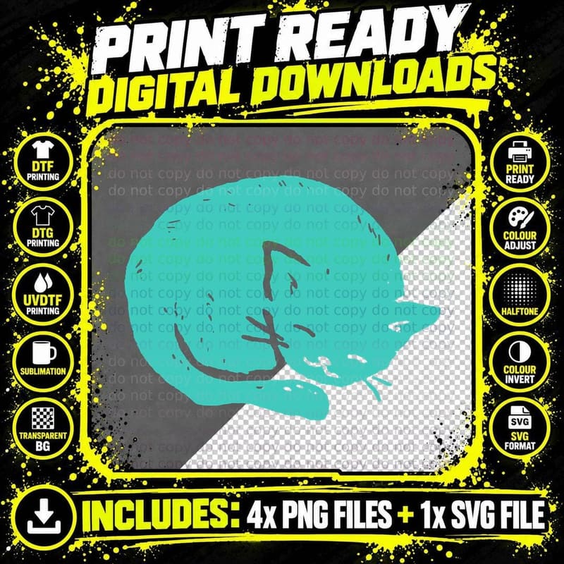 Turquoise Cat Sleeping T-Shirt Png SVG Digital Bundle