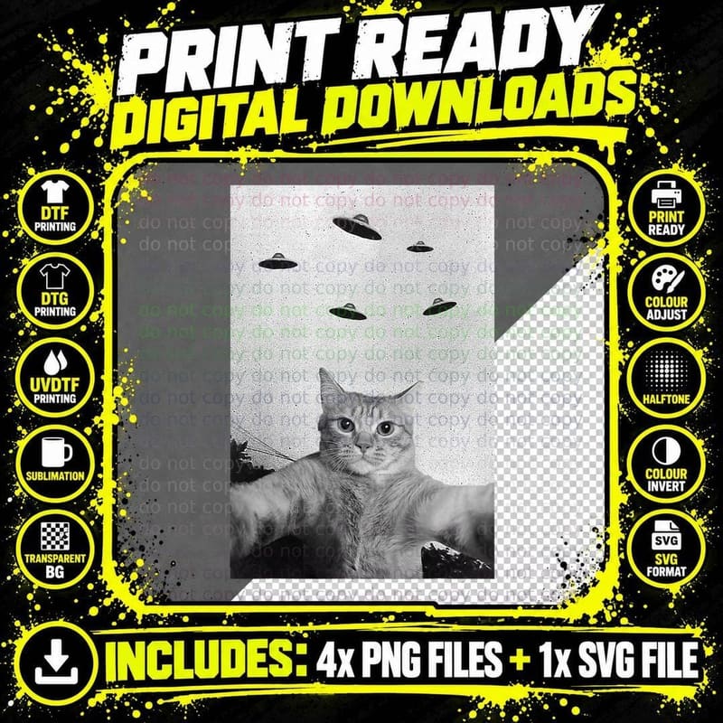 UFO Cat Alien Cat Lovers T-Shirt, Space Humor Png SVG Digital Bundle