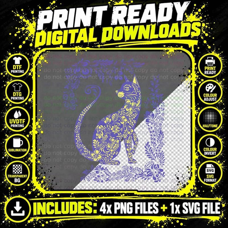 Ukraine Cat Floral Vintage T-Shirt, Vyshyvanka Style Png SVG Digital Bundle