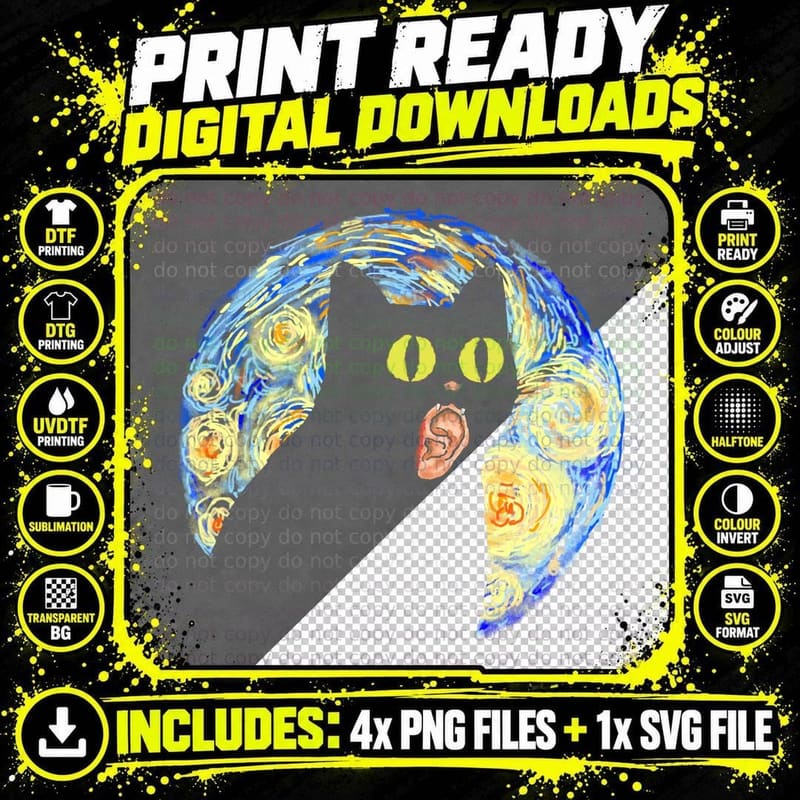 Van Gogh's Cat T-Shirt Png SVG Digital Bundle