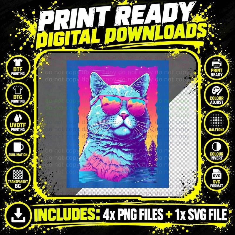 Vaporwave Cat Ing Sunglasses T-Shirt Png SVG Digital Bundle