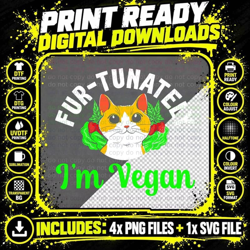 Vegan Cat Lover Nature Healh Vegetable Lifestyle Png SVG Digital Bundle