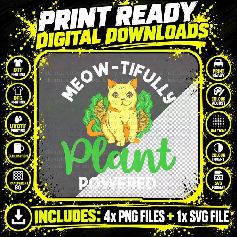 Vegan Cat Lover Nature Healh Vegetable Lifestyle Png SVG Digital Bundle