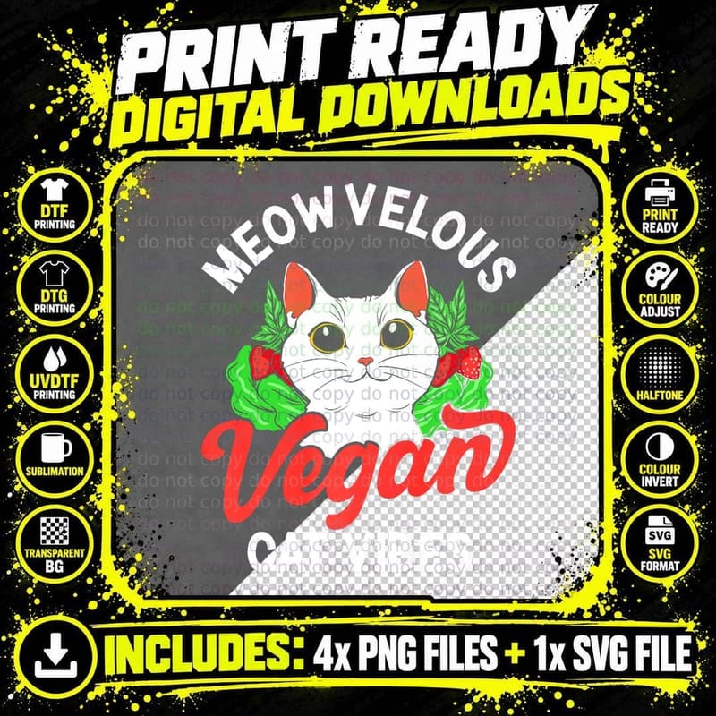 Vegan Cat Lover Nature Healh Vegetable Lifestyle Png SVG Digital Bundle