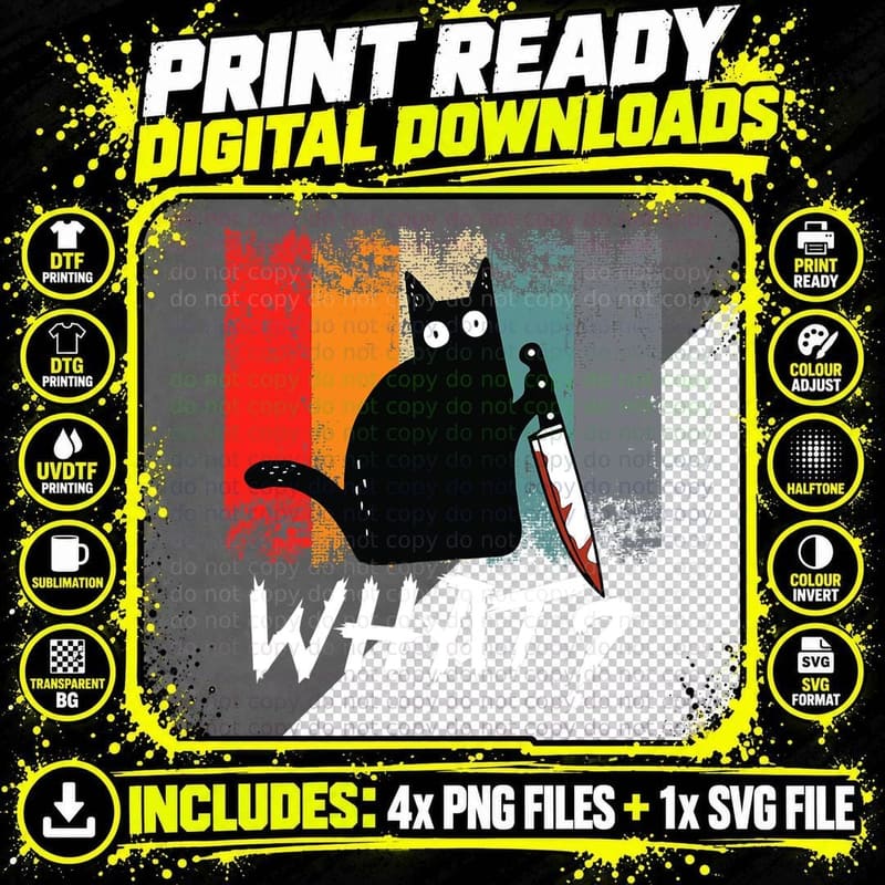 Vintage Retro What Cat Shirt for Women Men Png SVG Digital Bundle