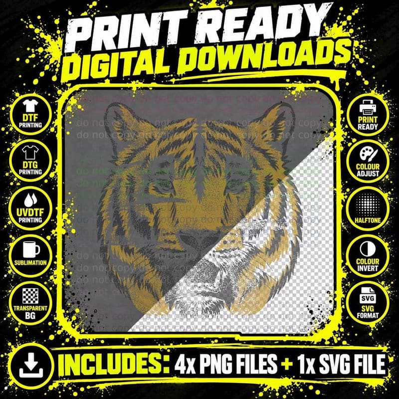 Vintage Tiger Face T-Shirt, Wild Cat Lover Gift Png SVG Digital Bundle