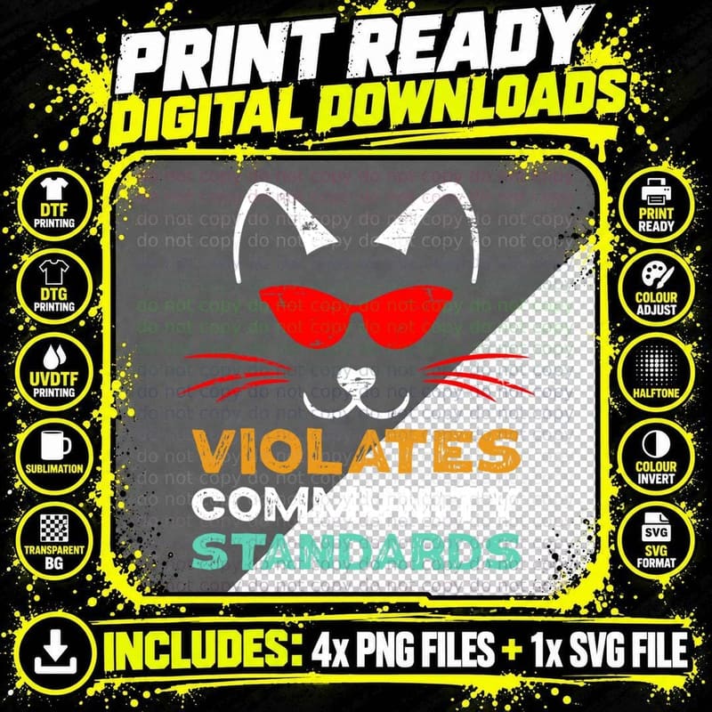 Violates Community Standards with Funny Cat Humor Png SVG Digital Bundle