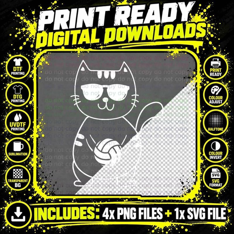 Volleyball Cat T-Shirt, Beach Volleyball Team Png SVG Digital Bundle