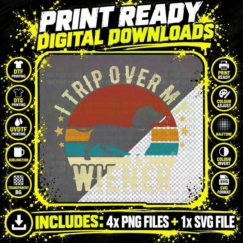 Wiener Dog Lover T-Shirt, Retro Wiener Dog Print Png SVG Digital Bundle