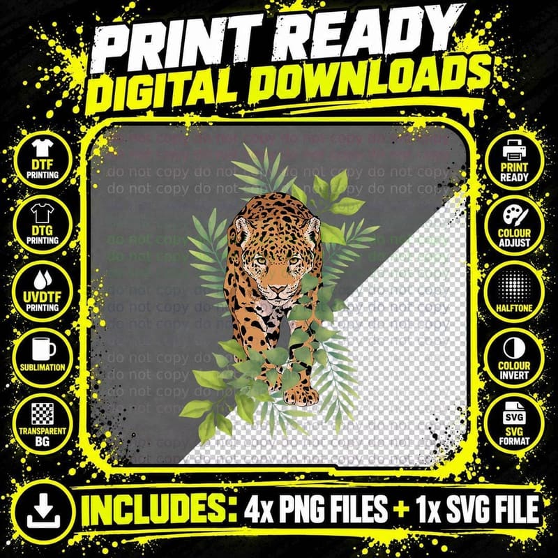 Wild Jaguar Jungle Nature T-Shirt, Animal Print Art Png SVG Digital Bundle
