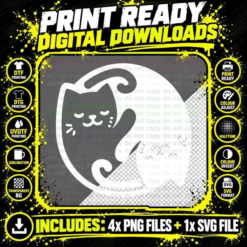 Yin Yang Cat T-Shirt, Whimsical Design, Pet Lover Apparel Png SVG Digital Bundle