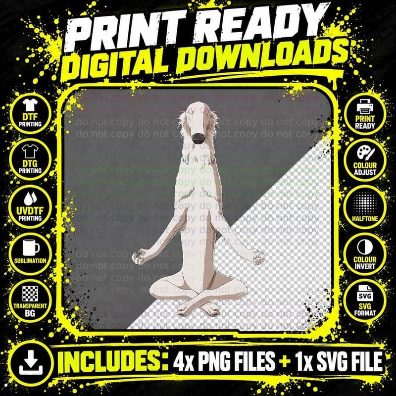 Yoga Dog Borzoi T-Shirt, Zen Pet Lover Apparel Png SVG Digital Bundle