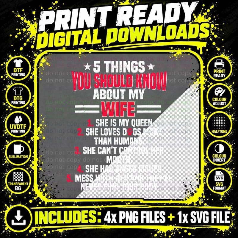 5 Things You Should Know About My Wife Funny Dog Paw Png SVG Digital Bundle