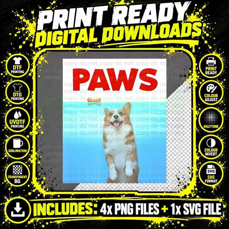 80s Corgi Shark Parody T-Shirt, Funny Dog Gift Png SVG Digital Bundle