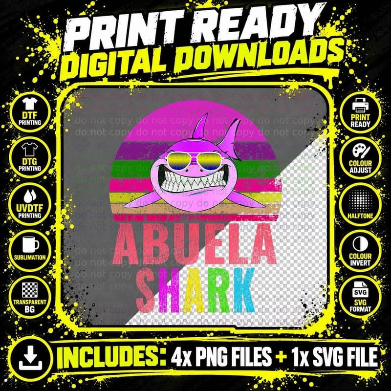 Abuela Shark Funny Spanish Grandma T-Shirt Png SVG Digital Bundle