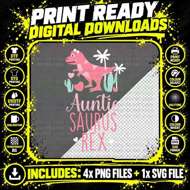 Auntie Saurus Rex Dinosaur T-Shirt, Auntie Gift Png SVG Digital Bundle