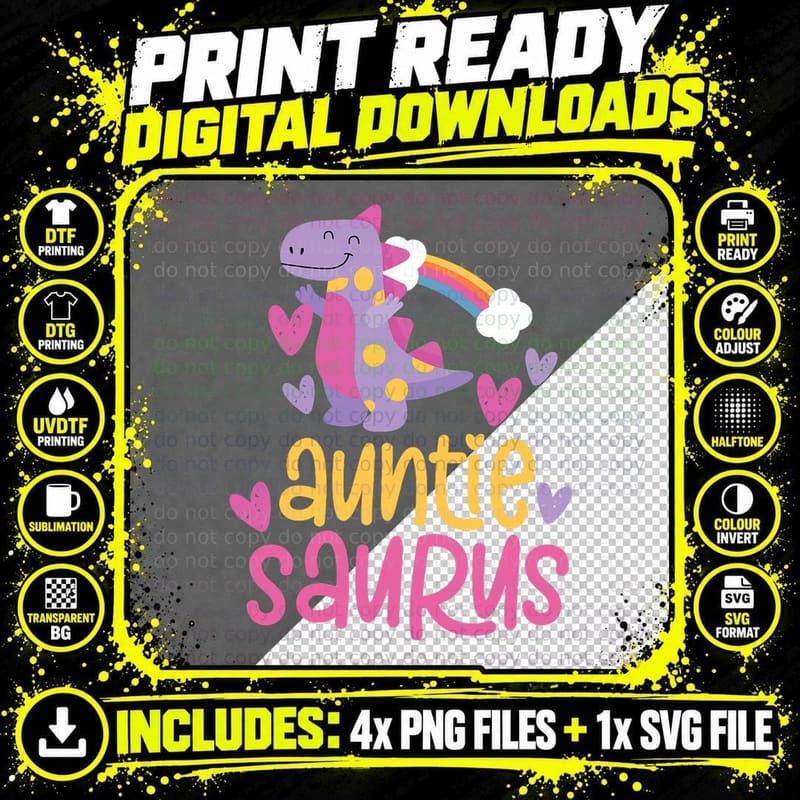 Auntie Saurus Rex Dinosaur T-Shirt, Funny Dino Design Png SVG Digital Bundle