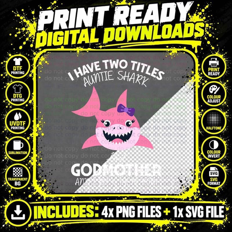 Auntie Shark T-Shirt, Family Shark Theme Png SVG Digital Bundle