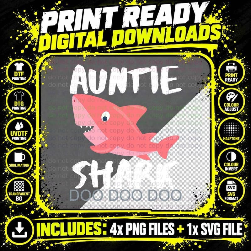 Auntie Shark T-Shirt, Niece Nephew Gift Png SVG Digital Bundle