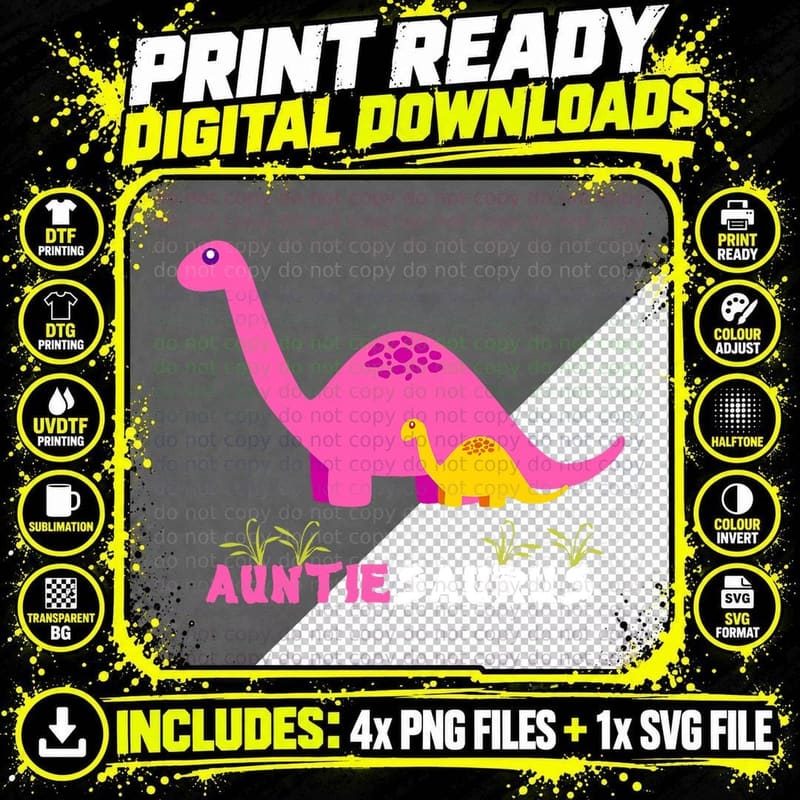 Auntiesaurus Cute Auntie Saurus Dinosaur T-Shirt Png SVG Digital Bundle