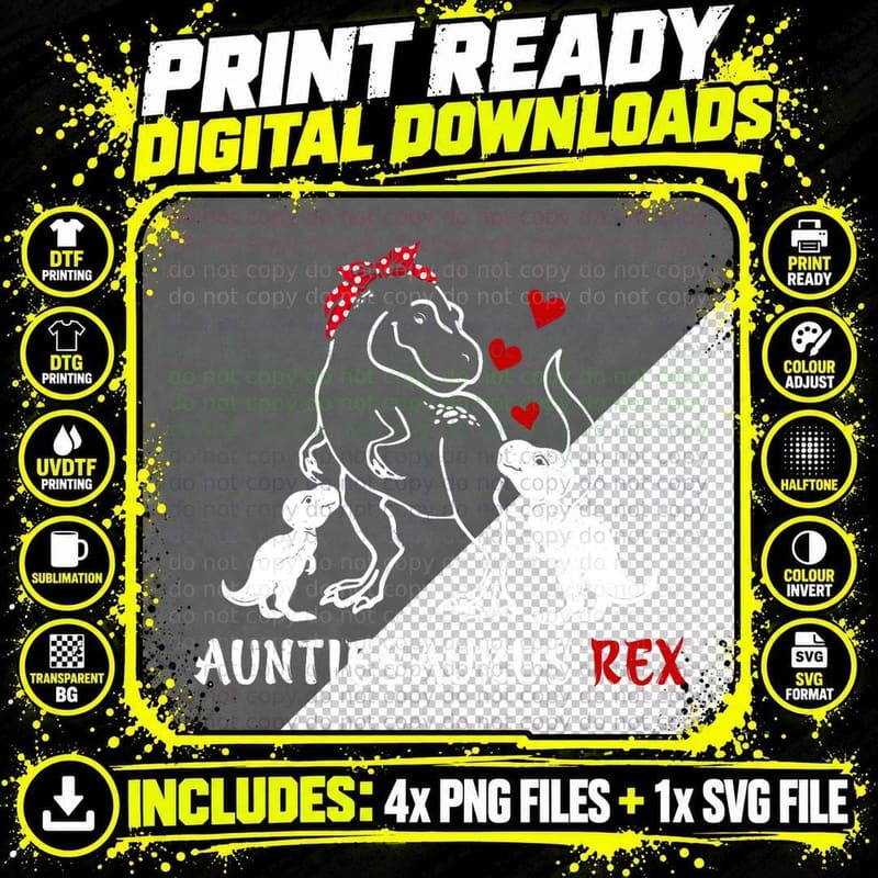 Auntiesaurus T-Shirt, Mother's Day Gift Png SVG Digital Bundle