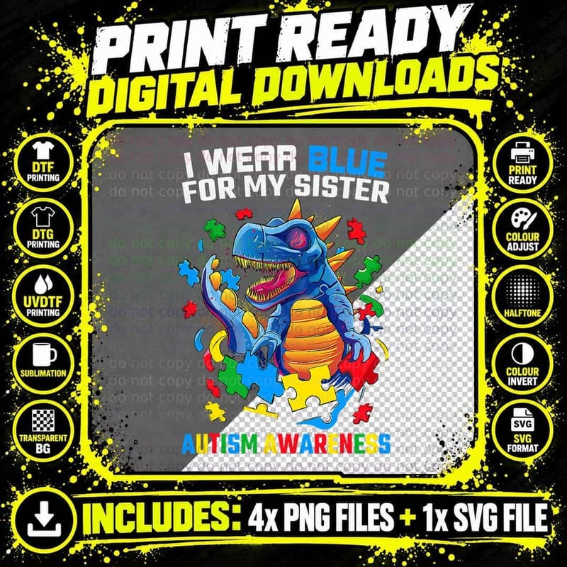 Autism Awareness T-Shirt, Dinosaur Puzzle Design Png SVG Digital Bundle
