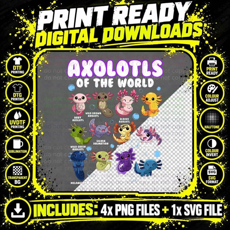 Axolotl Cute Axolotls Animals of the World Herpetology Png SVG Digital Bundle